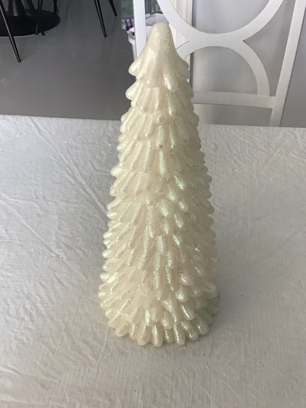 Sparkling Ivory Glitter Cone Tree Holiday Decor  ##